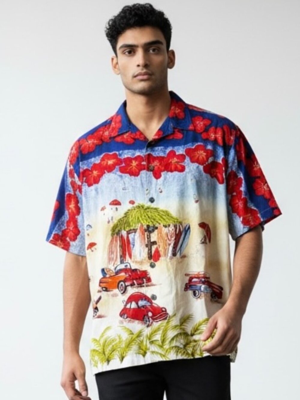 Cherokee Hawaiian Shirt Men’s Size‎ Large Surfboards Woodys Beach Button up